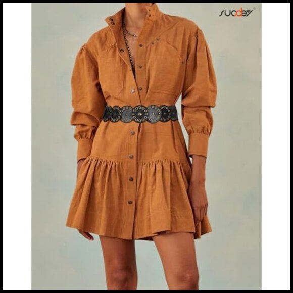 Western Leather Belt Vintage Wide Waist Boho Concho Disc Adjustable Hook Buckle main image 7